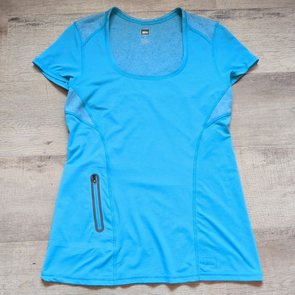 REI Women’s Short Sleeve Turquoise Blue Athletic Tee Size Small S W/ Pocket